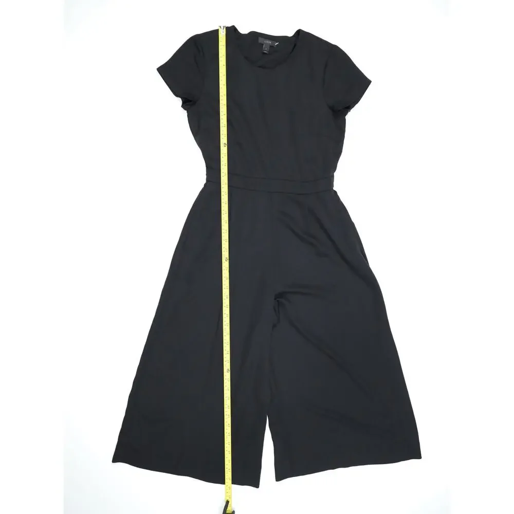 J.Crew Black Wide Leg Cropped Jumpsuit Open Back Career Minimalist Quiet Luxury
